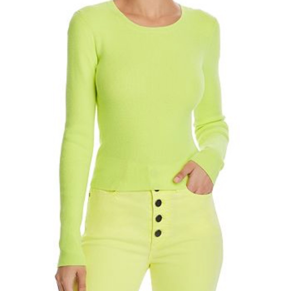 Alice & Olivia Ciara Cropped Sweater in Neon Yellow size XS